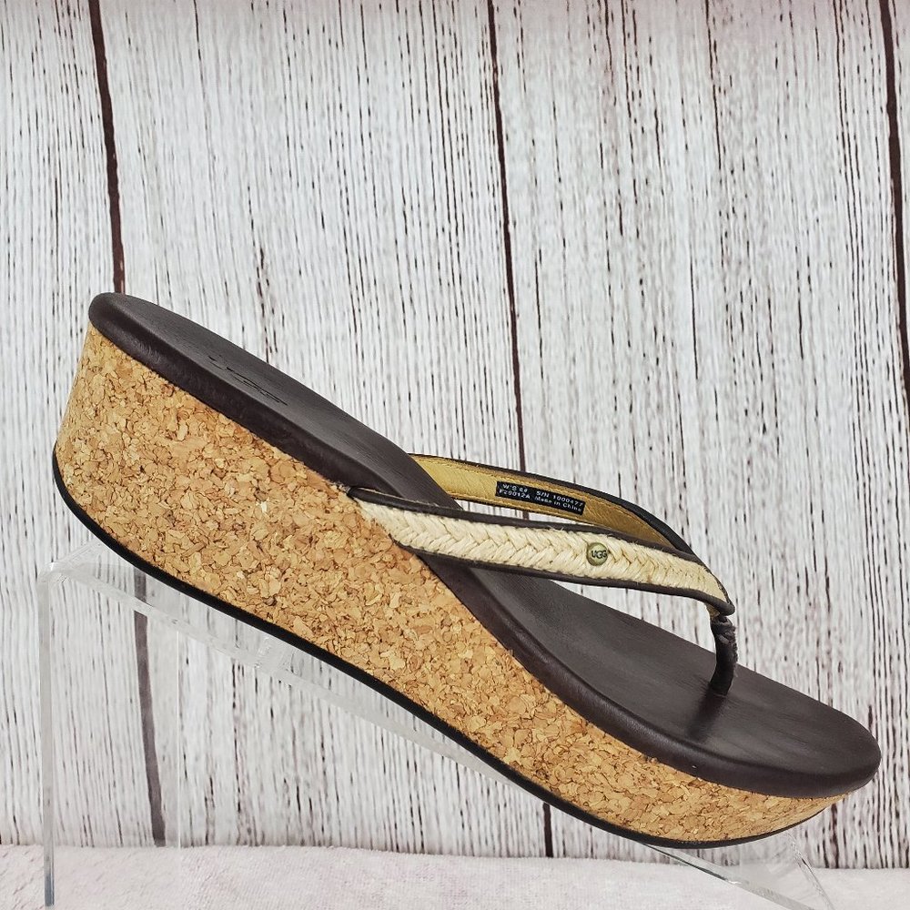 Ugg Australia Azure Cork Wedge Thong Sandals Sz 8